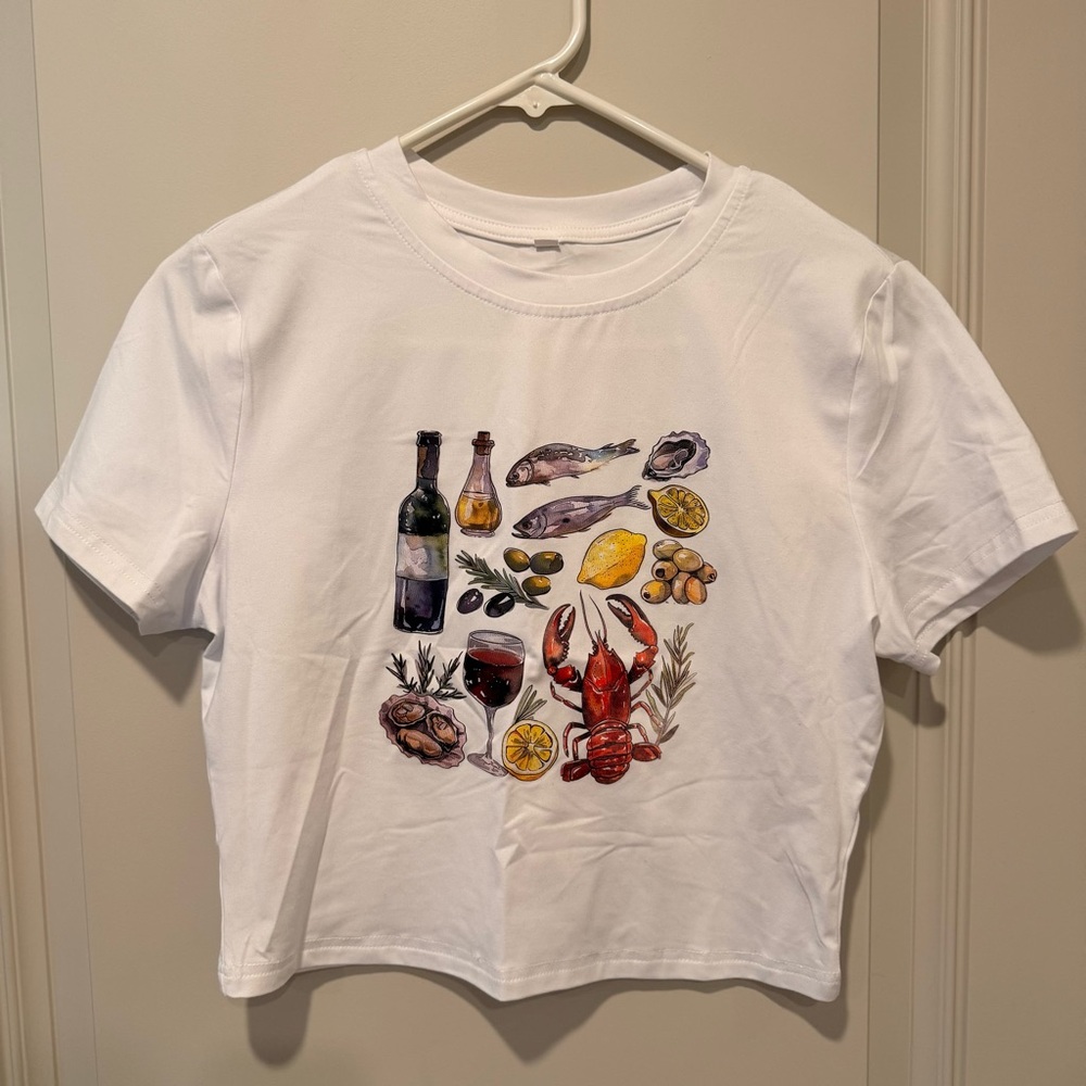 White Beachy Cropped Graphic Tee